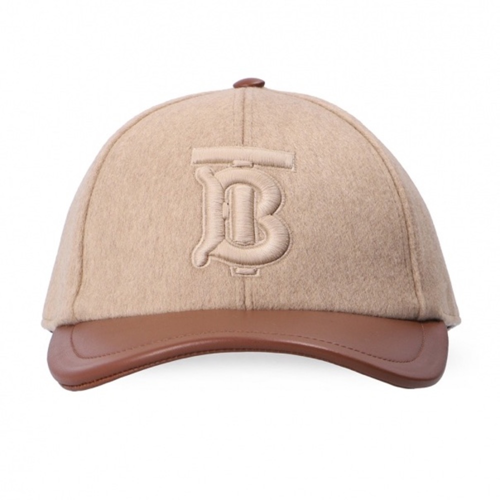 Burberry Beige Wool and Brown Leather Logo Baseball Cap - Picture 2 of 6